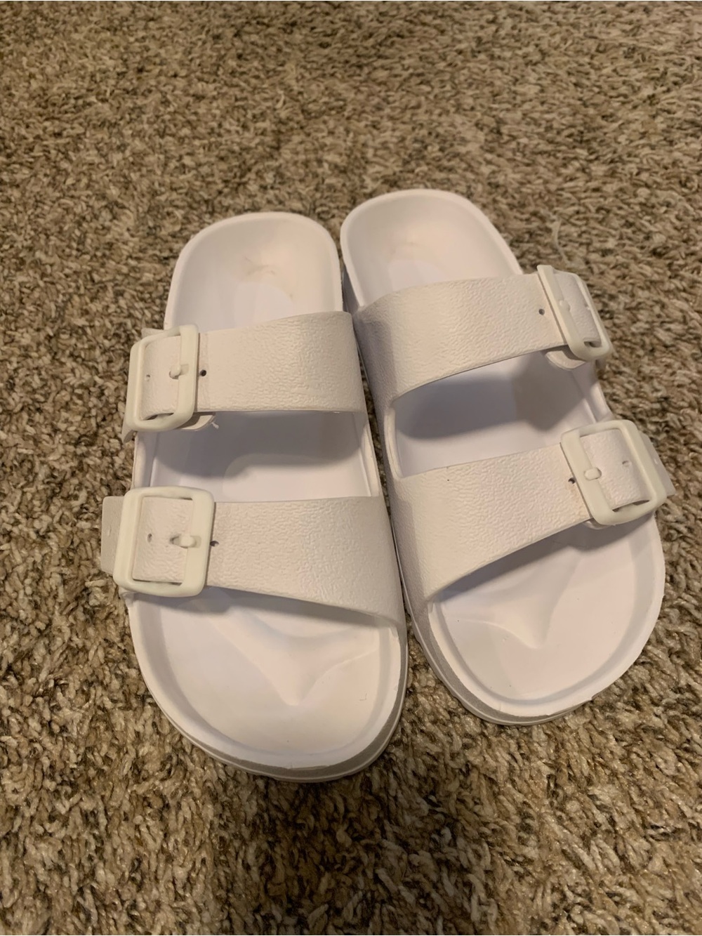 Women’s White Double-Buckle Slide Sandals